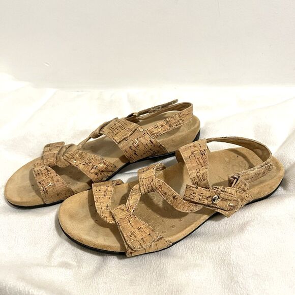 VIONIC Paros Cork Strappy Sandals Women's US 10 Tan Brown Flat Orthaheel Comfort - Picture 1 of 7